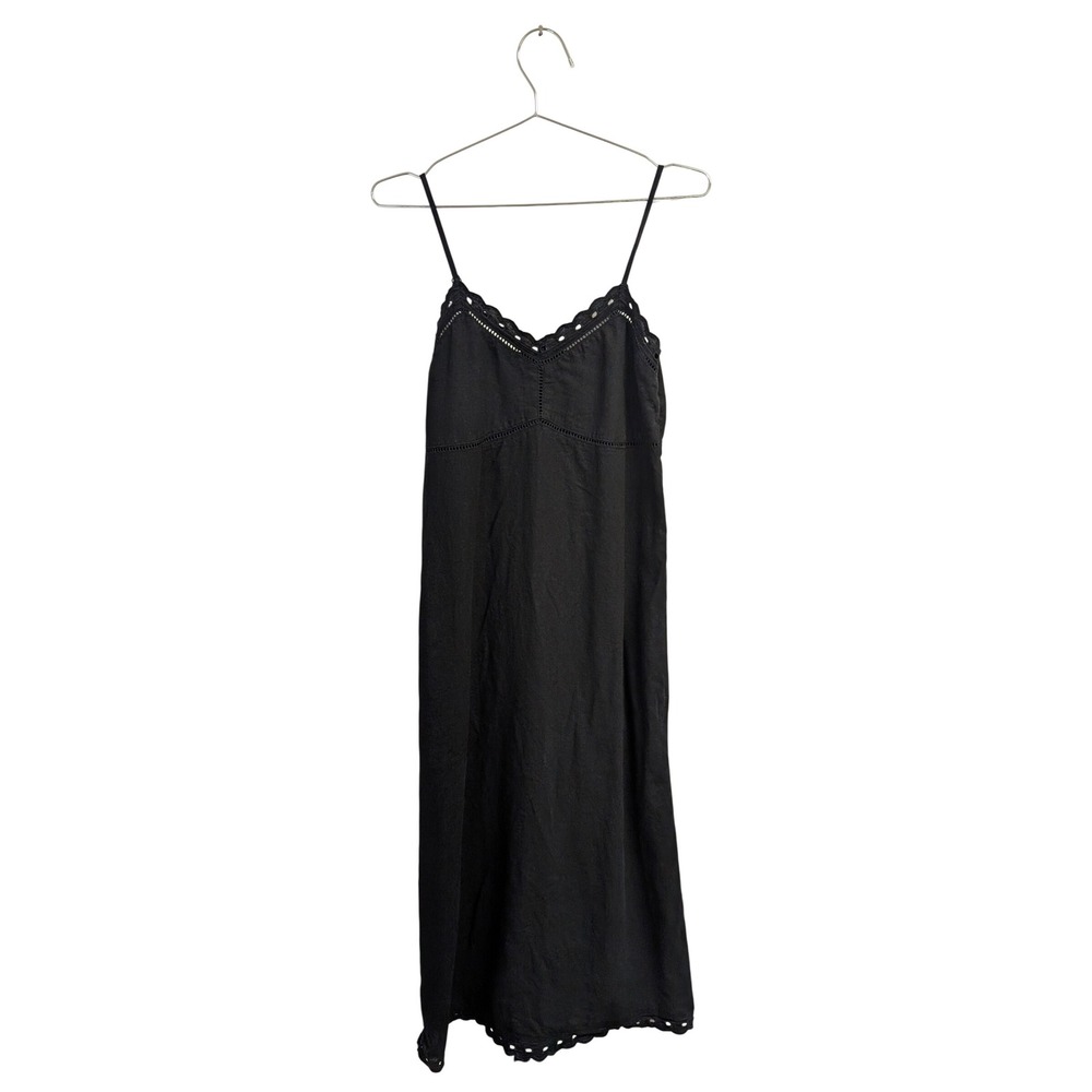 Old Navy Linen Blend Cami Midi Dress Summer Minimalist Embroidered Black M - Picture 2 of 6